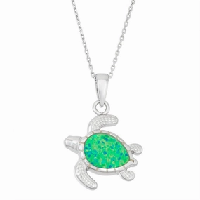 Sterling Silver Green Inlay Opal Turtle Pendant
