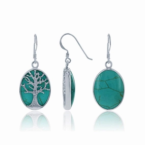 Sterling Silver Green Turquoise with Tree Earrings