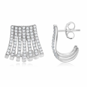 Sterling Silver Grey CZ Cuff with Post Earrings