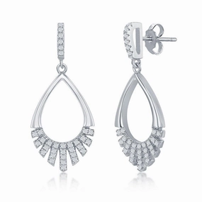 Sterling Silver Half CZ Peaar-Shaped Earrings