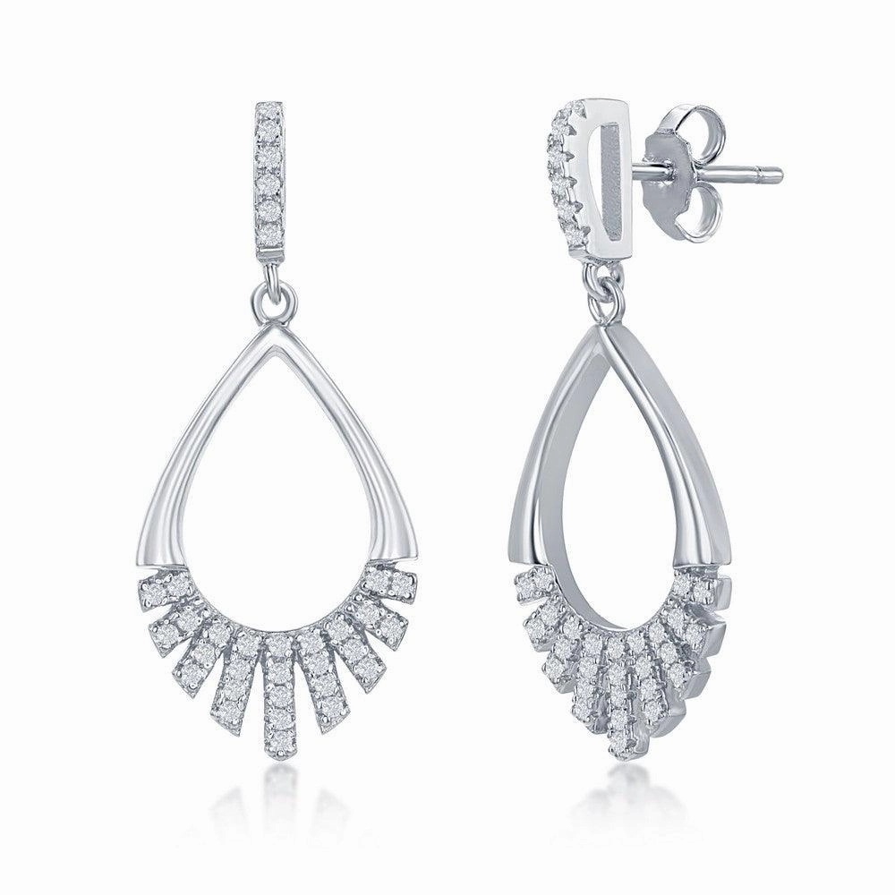 Sterling Silver Half CZ Peaar-Shaped Earrings