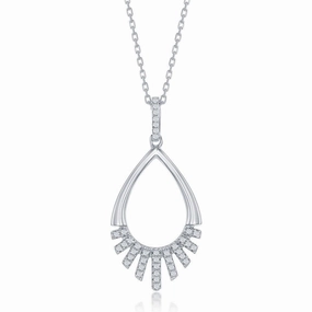 Sterling Silver Half CZ Pear-Shaped Pendant