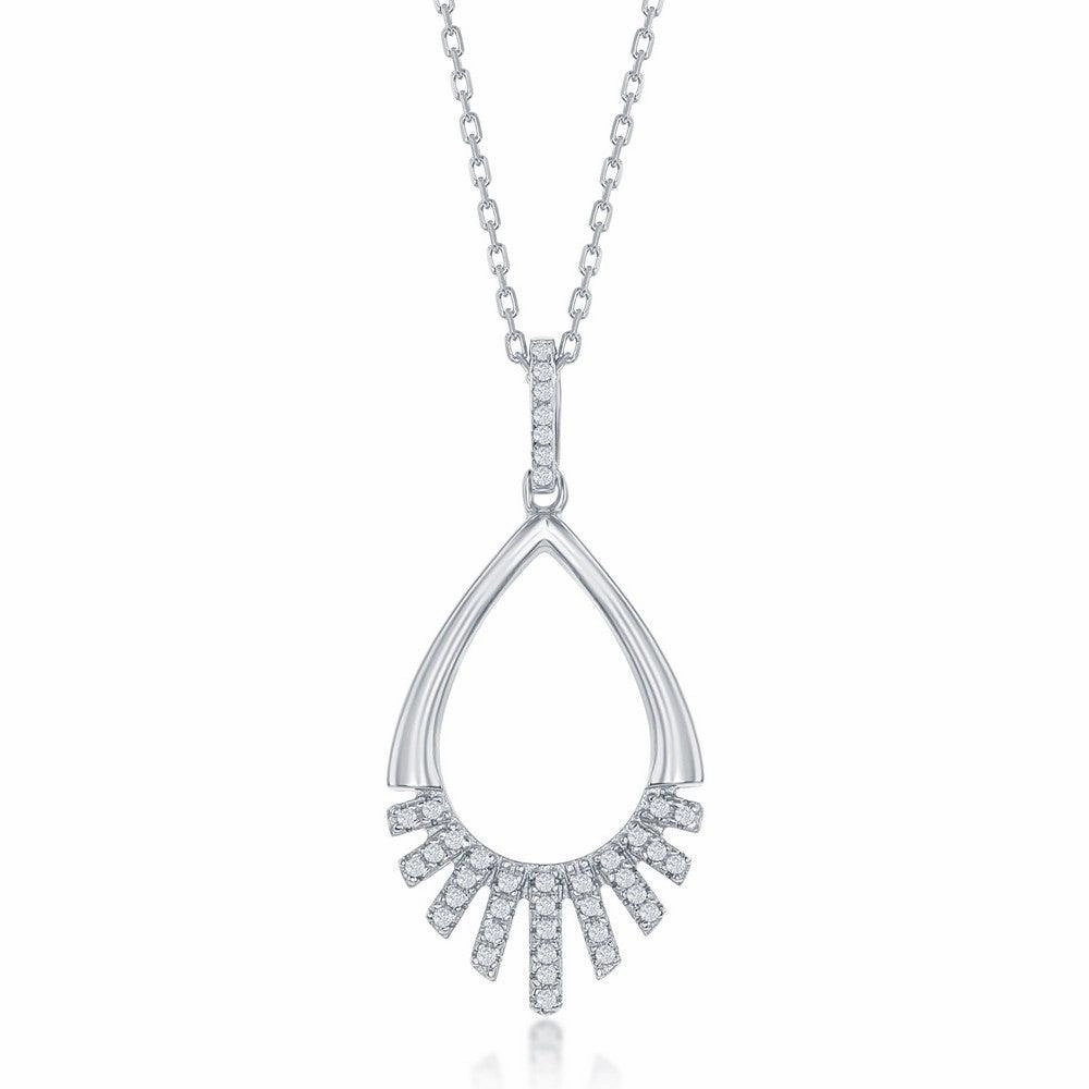 Sterling Silver Half CZ Pear-Shaped Pendant