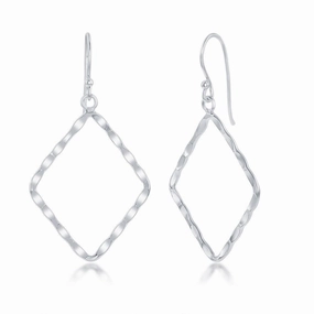 Sterling Silver Hammered Diamond-Shaped Earrings