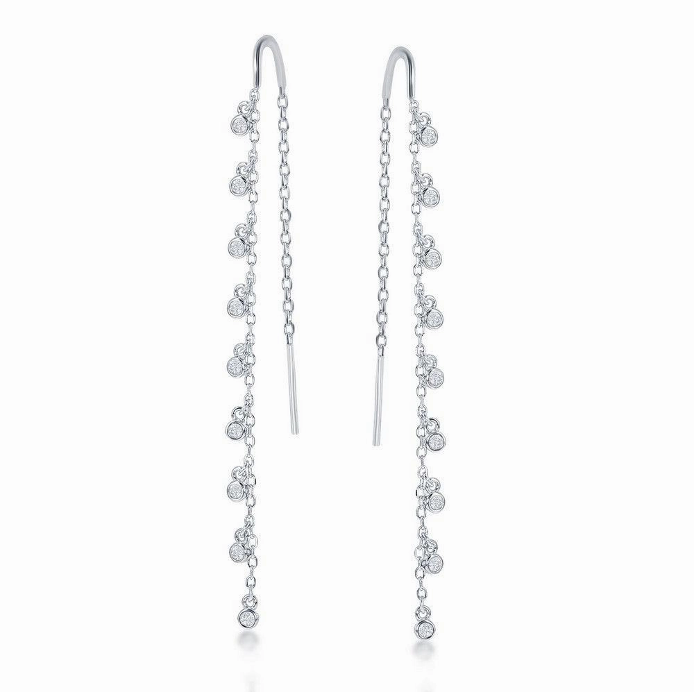 Sterling Silver Hanging Bezel Set CZ Earrings