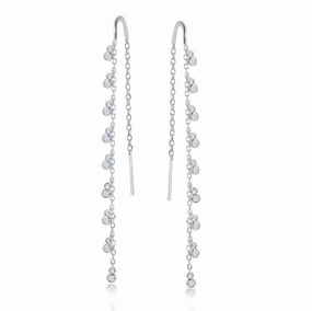 Sterling Silver Hanging Bezel Set CZ Earrings