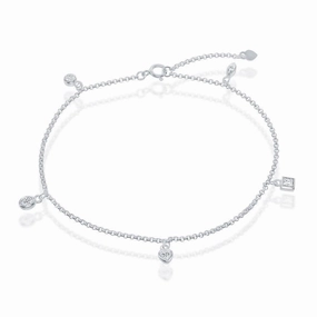 Sterling Silver Hanging Charms CZ Anklet
