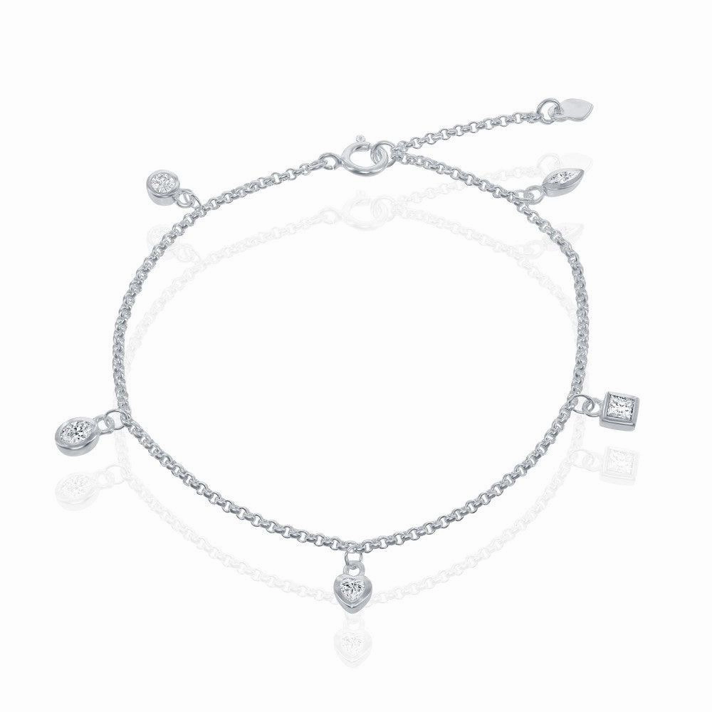 Sterling Silver Hanging Charms CZ Bracelet