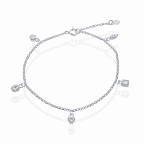 Sterling Silver Hanging Charms CZ Bracelet