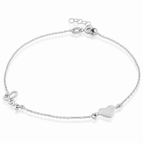 Sterling Silver Heart and Love Anklet