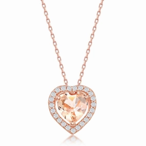 Sterling Silver Heart Morganite CZ Border Pendant