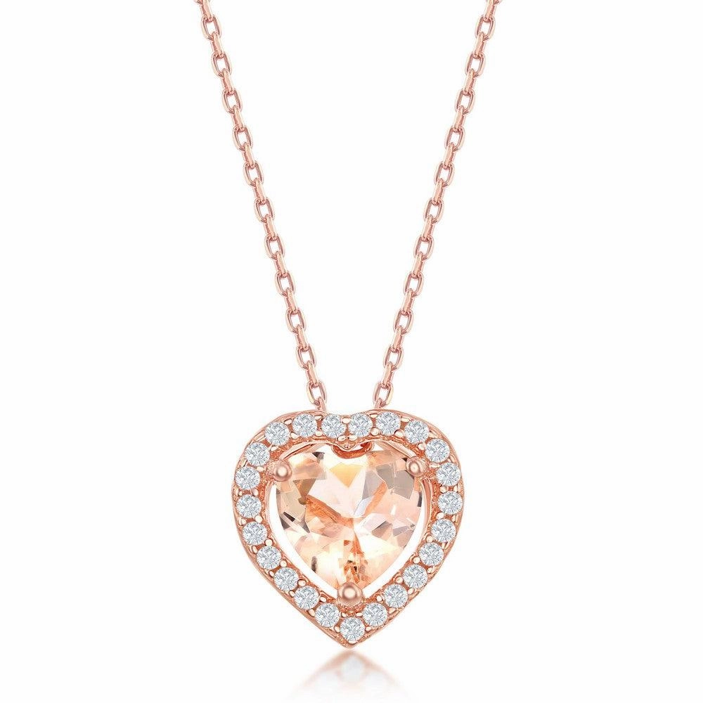 Sterling Silver Heart Morganite CZ Border Pendant