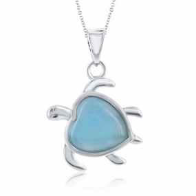 Sterling Silver Heart-Shaped Larimar Turtle Pendant