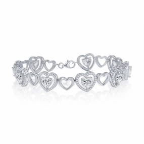Sterling Silver Heart with Micro Pave Hearts CZ Center Bracelet