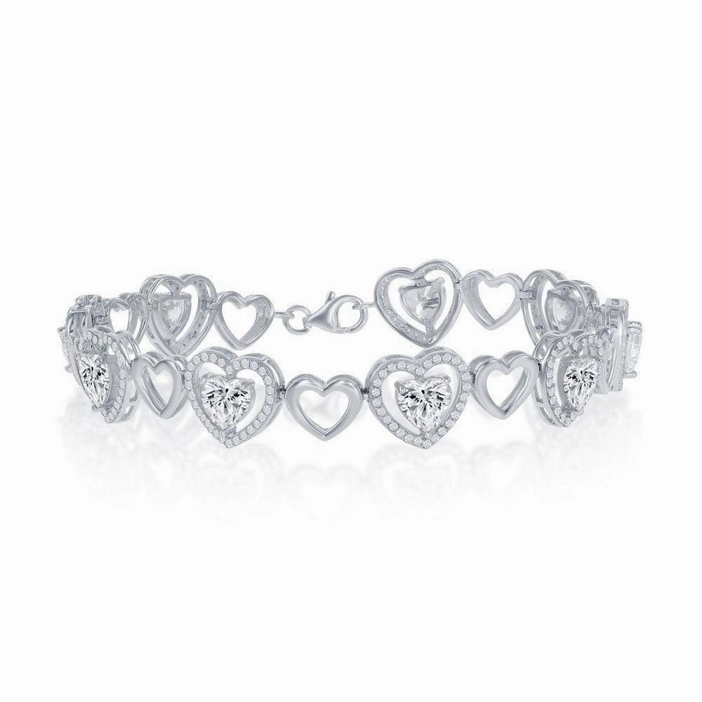Sterling Silver Heart with Micro Pave Hearts CZ Center Bracelet