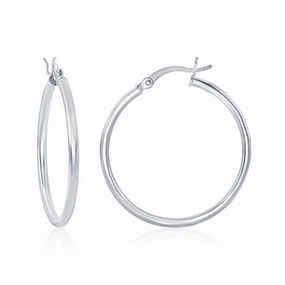 Sterling Silver High-Polished Hoop Earrings, 2 x 30 mm