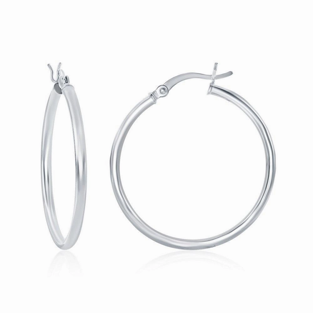 Sterling Silver High-Polished Hoop Earrings, 2 x 30 mm