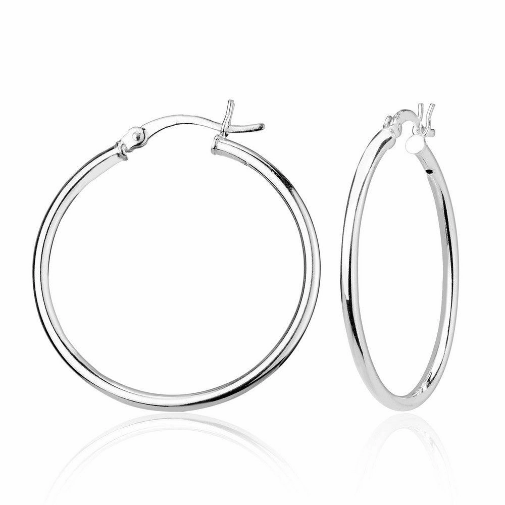 Sterling Silver High-Polished Hoop Earrings, 2 x 35 mm