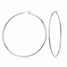 Sterling Silver High-Polished Hoop Earrings, 2 x 50 mm