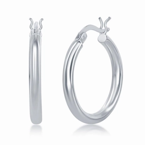Sterling Silver High-Polished Hoop Earrings, 3 x 25 mm