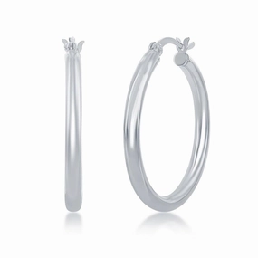 Sterling Silver High-Polished Hoop Earrings, 3 x 30 mm