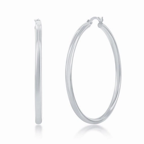 Sterling Silver High-Polished Hoop Earrings, 3 x 50 mm