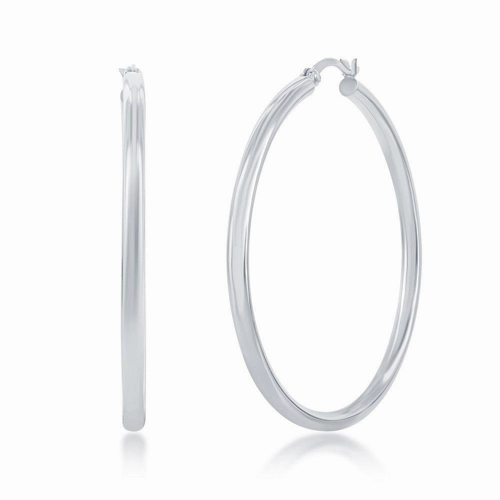 Sterling Silver High-Polished Hoop Earrings, 3 x 50 mm