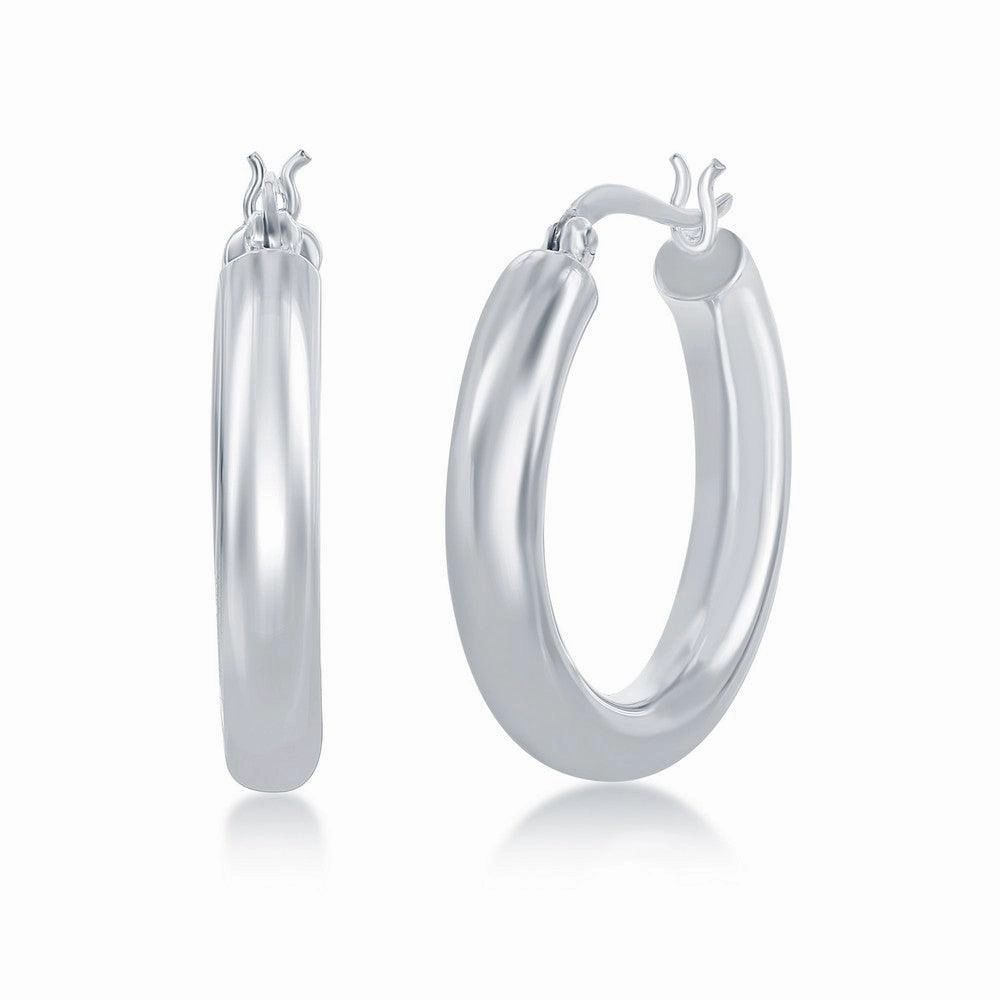 Sterling Silver High-Polished Hoop Earrings, 4 x 25 mm