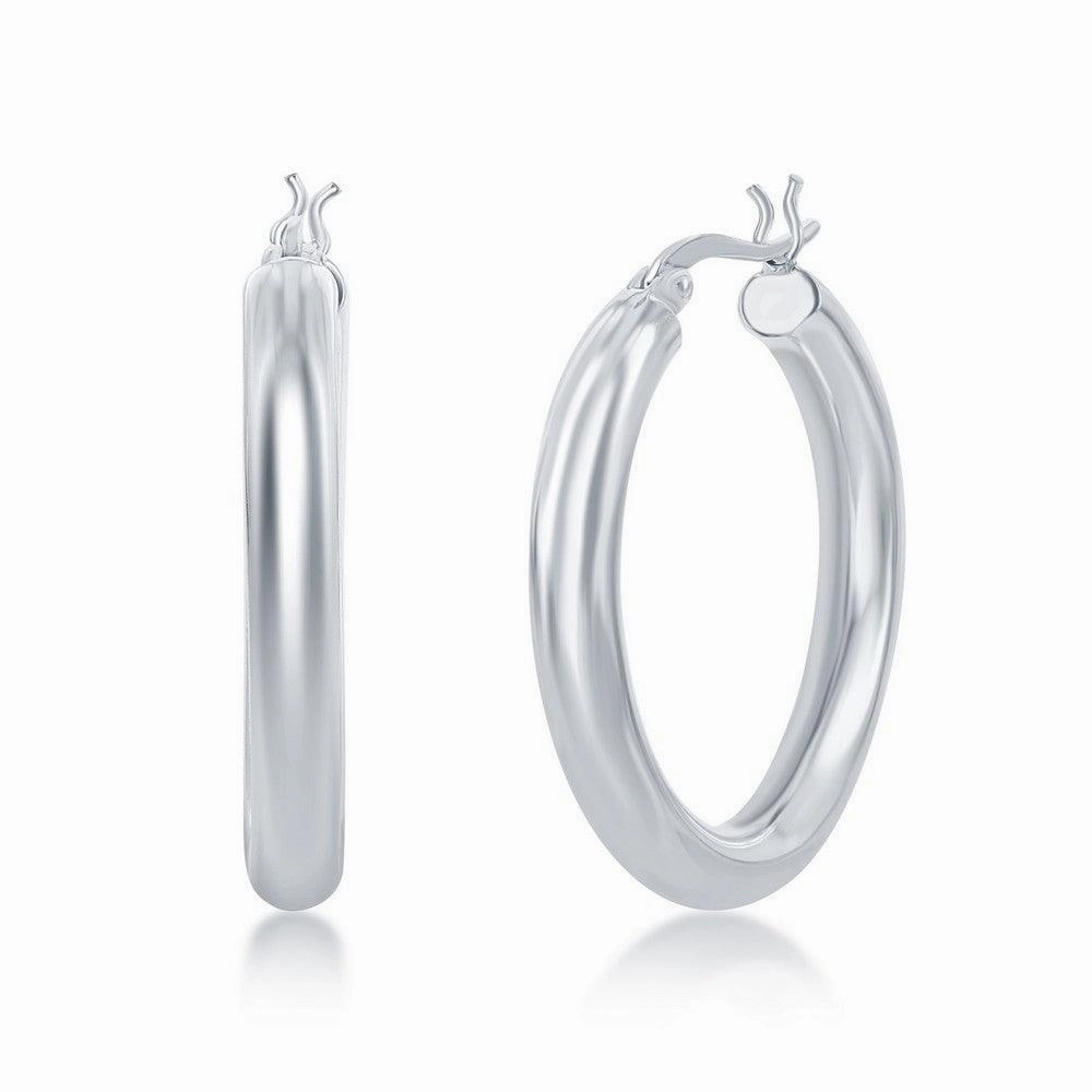Sterling Silver High-Polished Hoop Earrings, 4 x 30 mm