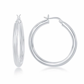 Sterling Silver High-Polished Hoop Earrings, 4 x 40 mm