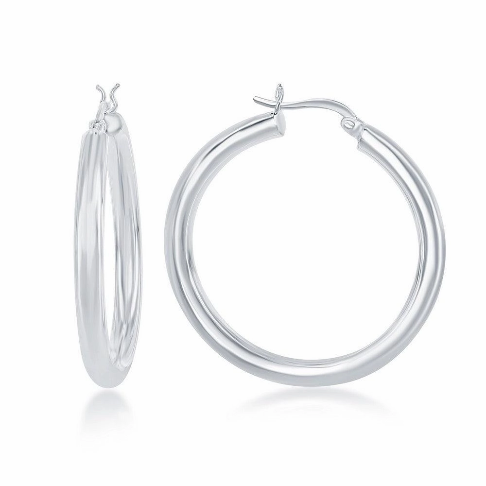 Sterling Silver High-Polished Hoop Earrings, 4 x 40 mm
