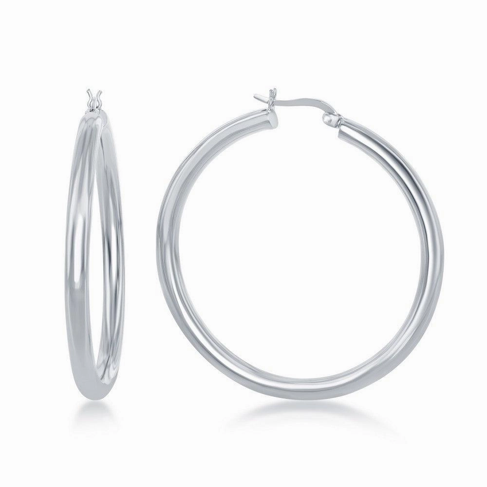 Sterling Silver High-Polished Hoop Earrings, 4 x 50 mm