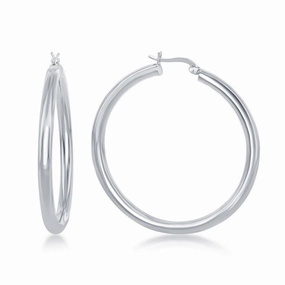 Sterling Silver High-Polished Hoop Earrings, 4 x 50 mm