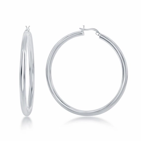 Sterling Silver High-Polished Hoop Earrings, 4 x 60 mm