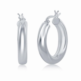 Sterling Silver High-Polished Hoop Earrings, 5 x 25 mm