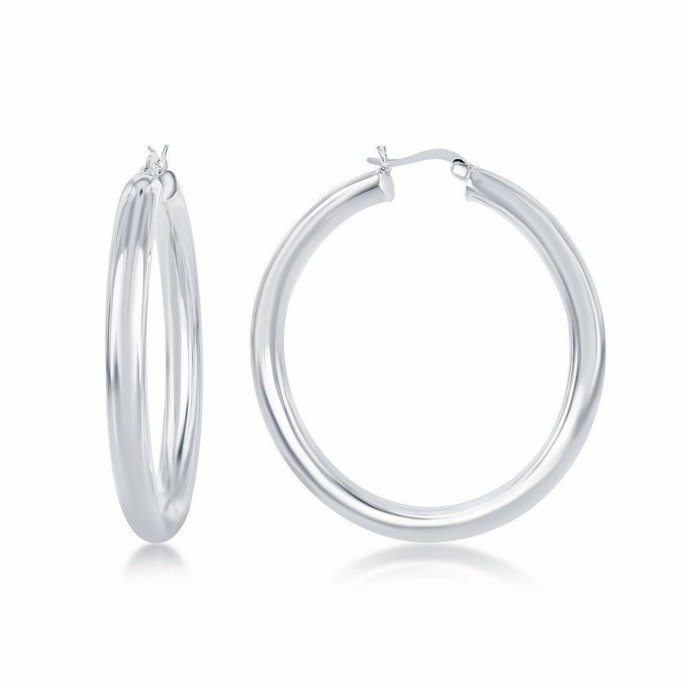 Sterling Silver High-Polished Hoop Earrings, 5 x 50 mm
