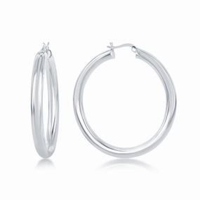 Sterling Silver High-Polished Hoop Earrings, 5 x 50 mm