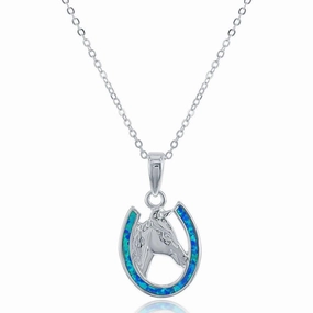 Sterling Silver Horseshoe with Center Horse Pendant