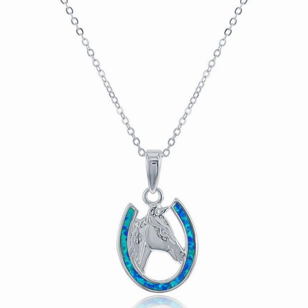 Sterling Silver Horseshoe with Center Horse Pendant