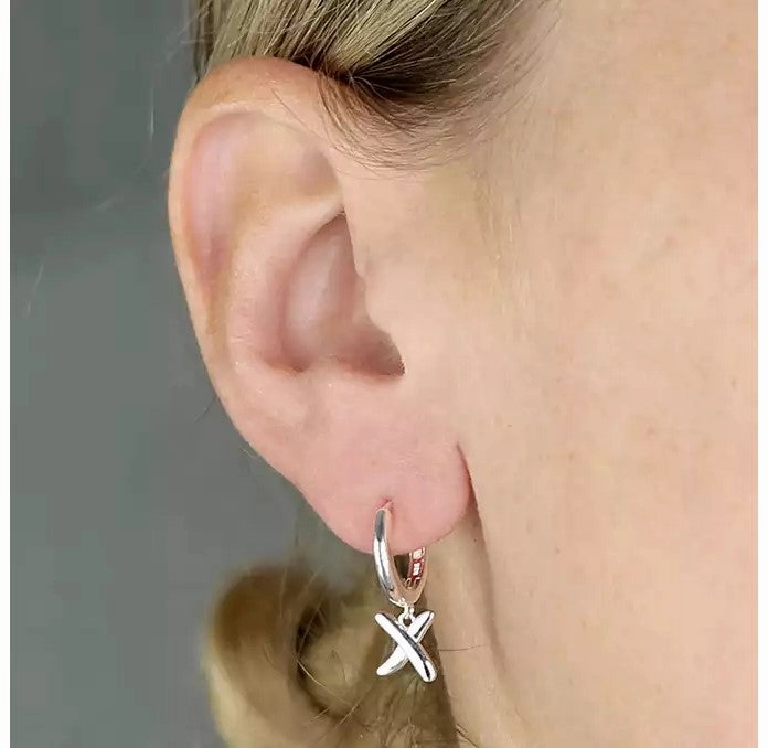 Sterling Silver Huggie Hoop Kiss Charm Earrings