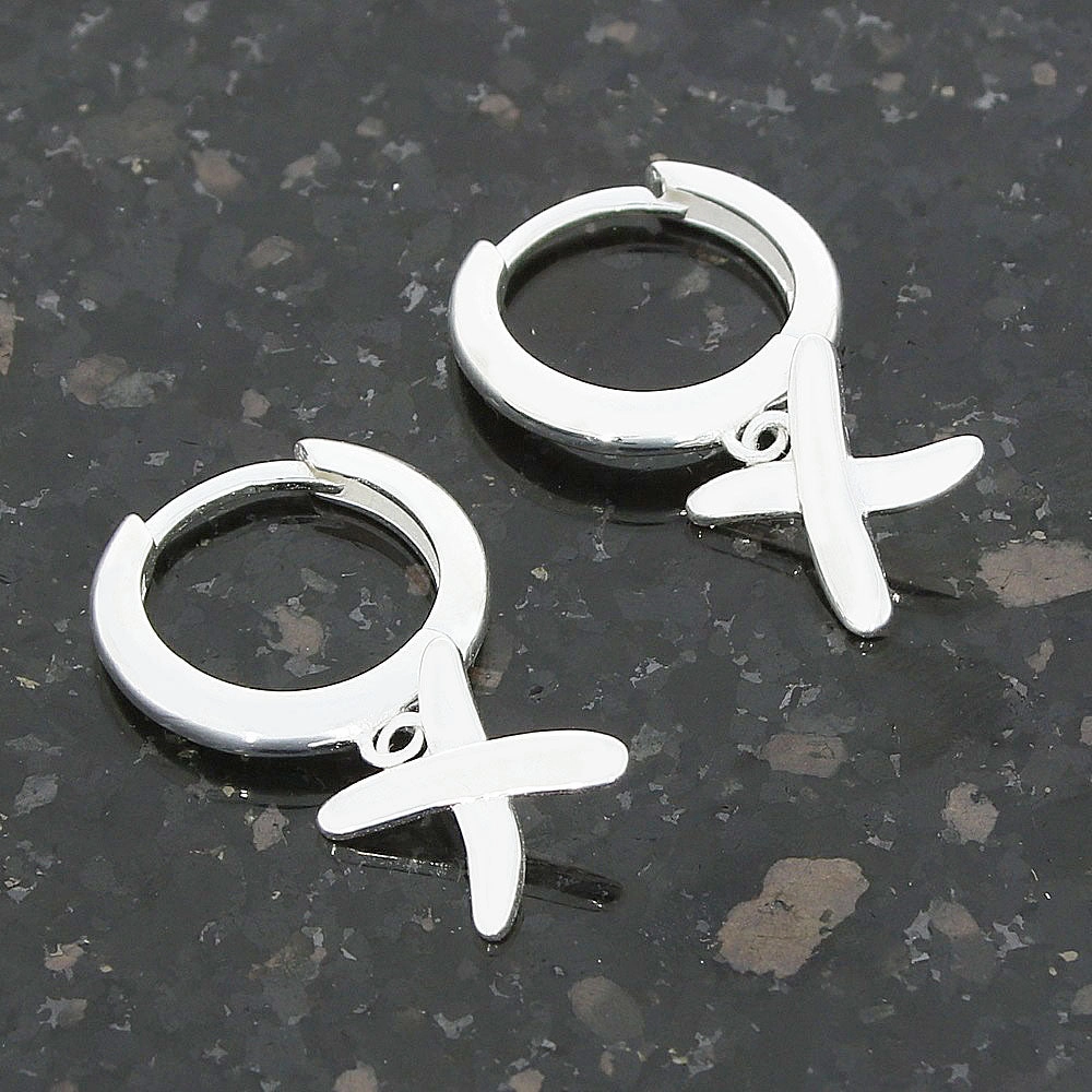 Sterling Silver Huggie Hoop Kiss Charm Earrings
