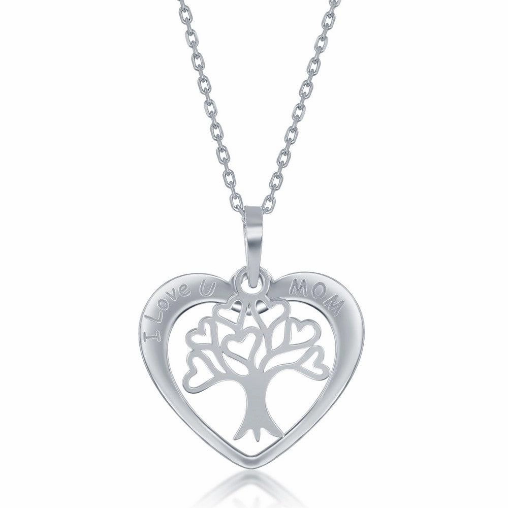 Sterling Silver I Love u Mom Heart With  Tree of Life Charm Necklace