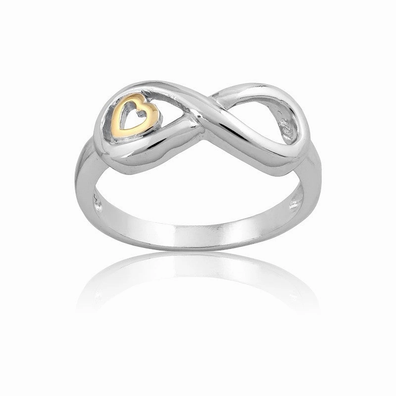 Sterling Silver Infinity With GP Heart Ring - W-9745