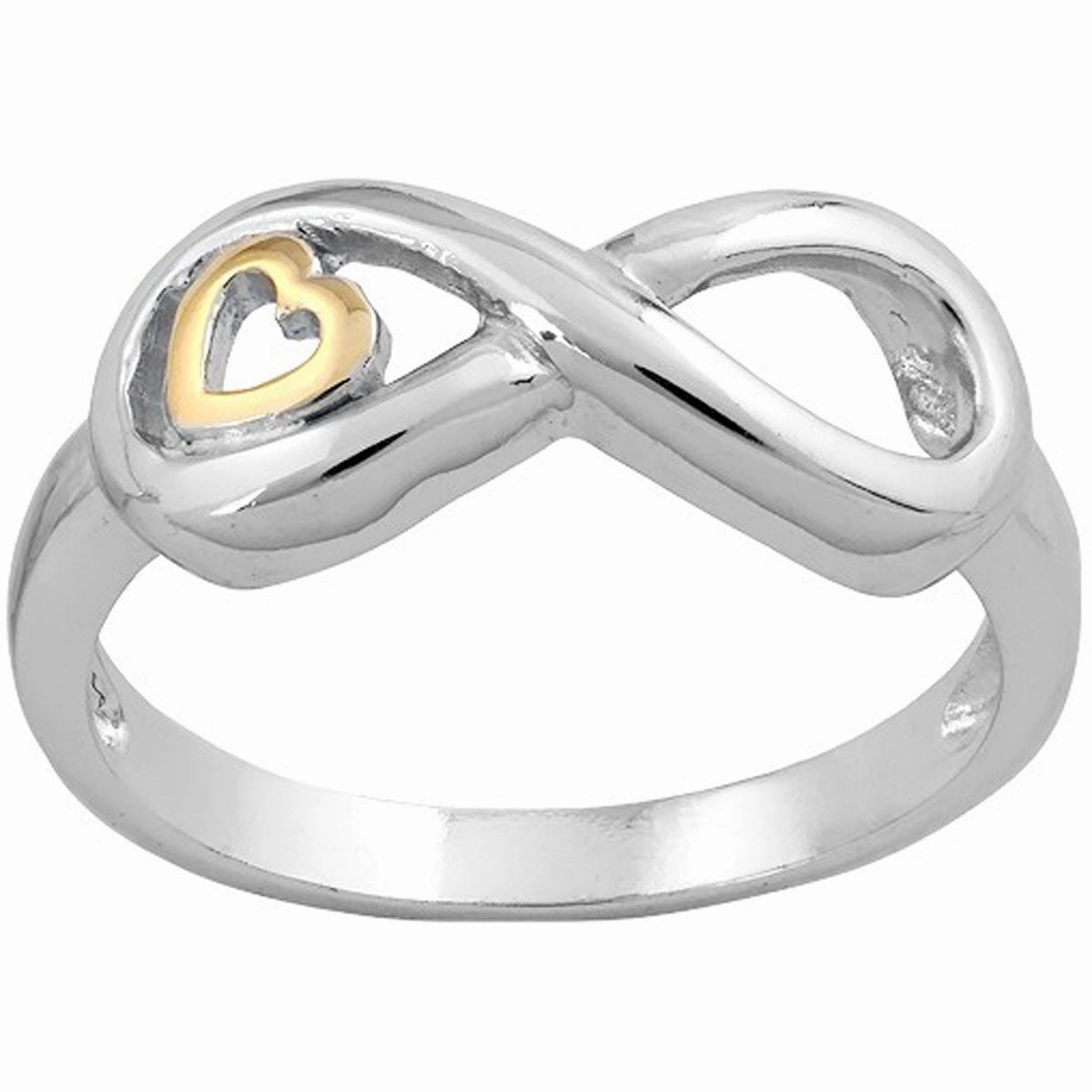 Sterling Silver Infinity With GP Heart Ring - W-9745