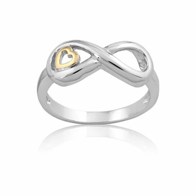 Sterling Silver Infinity With GP Heart Ring - W-9745