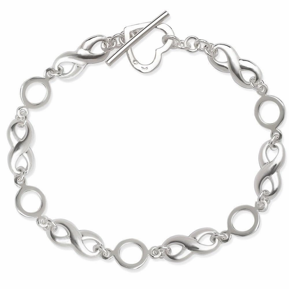 Sterling Silver Infinity with Heart Toggle Bracelet, 7.5"