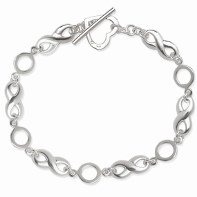 Sterling Silver Infinity with Heart Toggle Bracelet, 7.5"