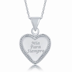 Sterling Silver Inscribed Rope Style Heart Pendant
