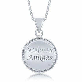 Sterling Silver Inscribed Shiny Round Pendant