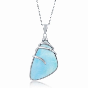 Sterling Silver Irregular Shape Larimar Pendant